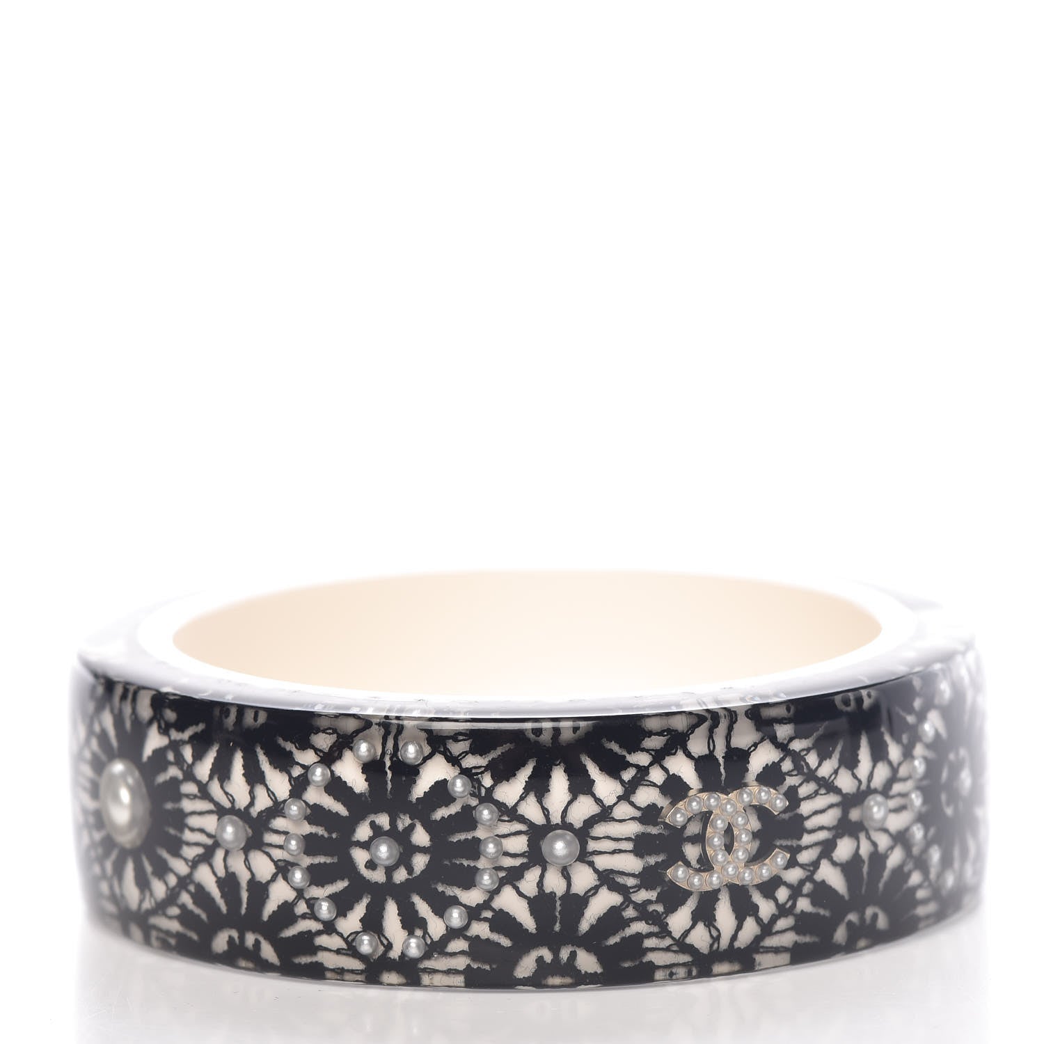 Chanel Resin Pearl Cuff Bangle Bracelet Black 3 of 5