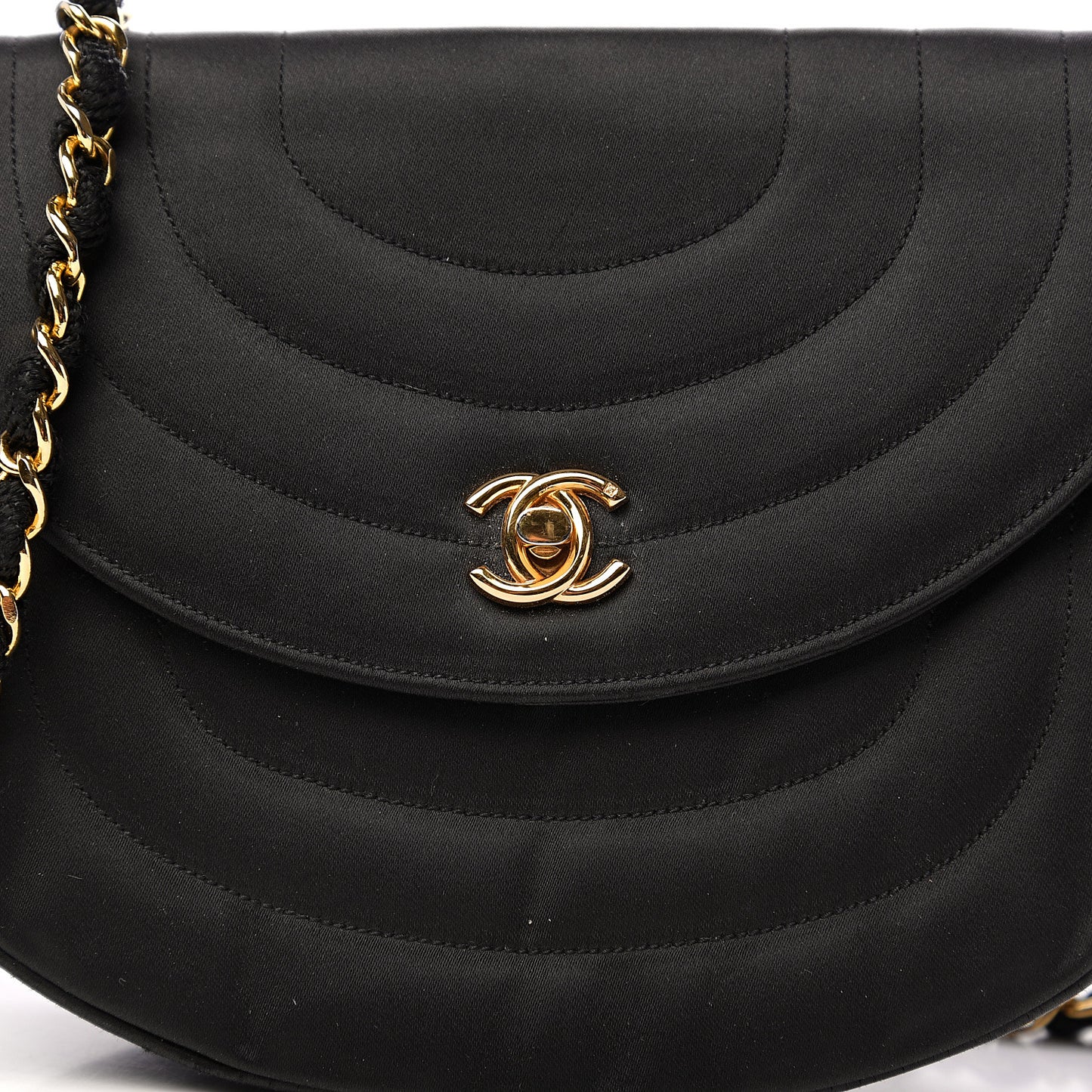 Satin Quilted Flap Shoulder Bag Black