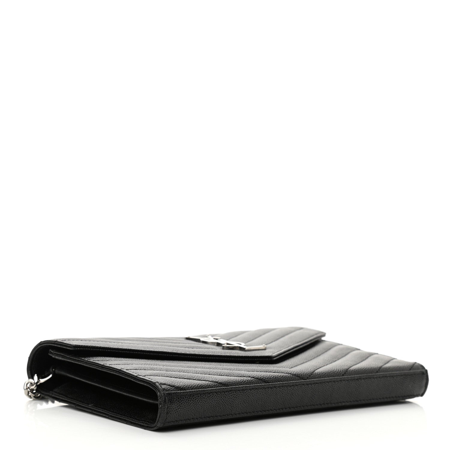 Saint Laurent Grain De Poudre Matelasse Chevron Monogram Chain Wallet Black 4 of 9