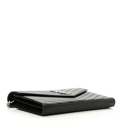 Saint Laurent Grain De Poudre Matelasse Chevron Monogram Chain Wallet Black 4 of 9