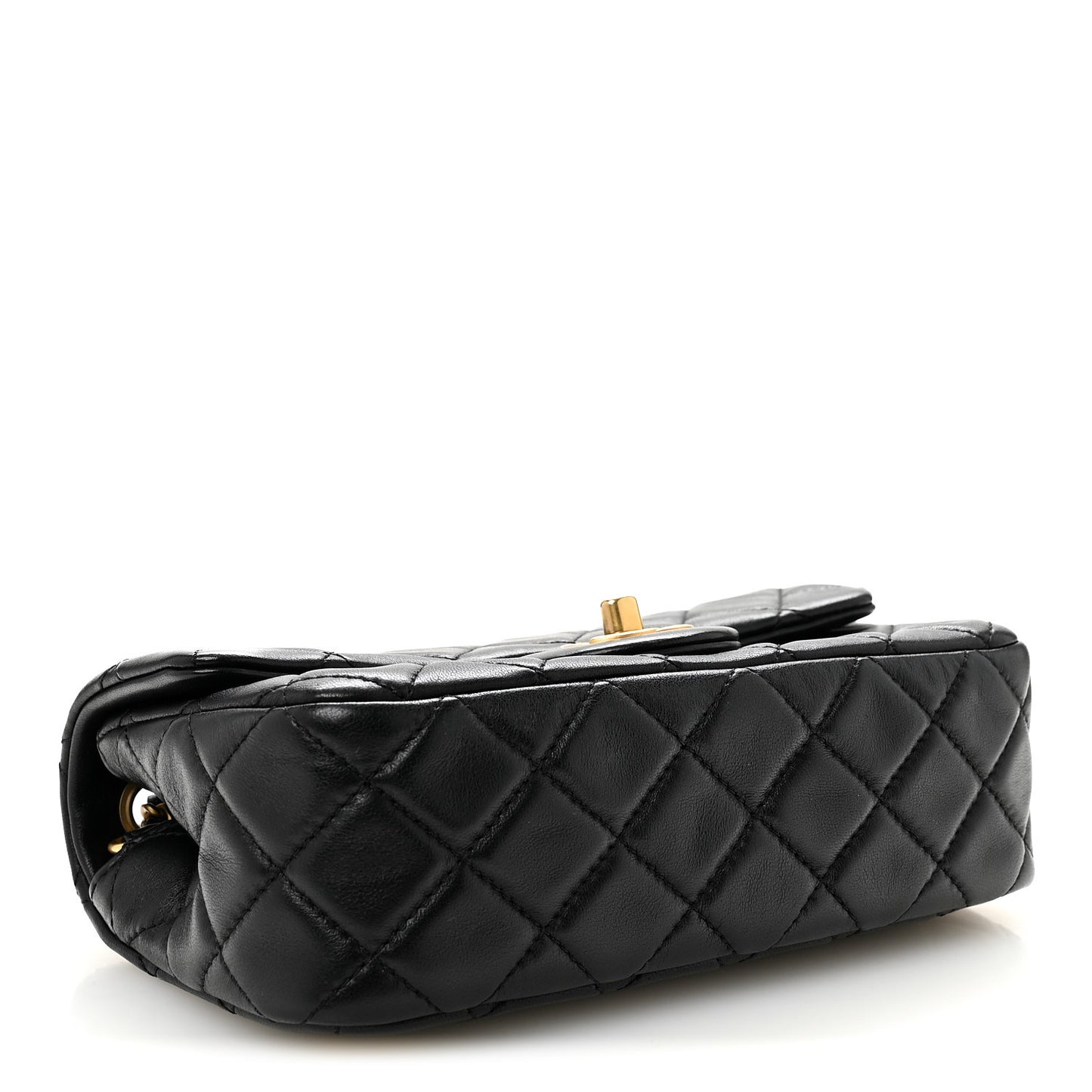 Lambskin Quilted Mini Rectangular Pearl Crush Flap Black