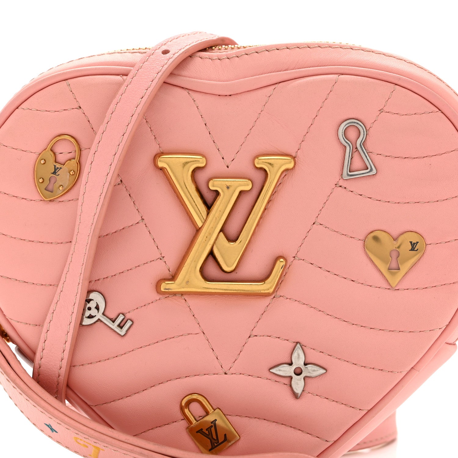 Louis Vuitton Calfskin Embellished New Wave Love Lock Heart Bag Rose Pomettes 8 of 10