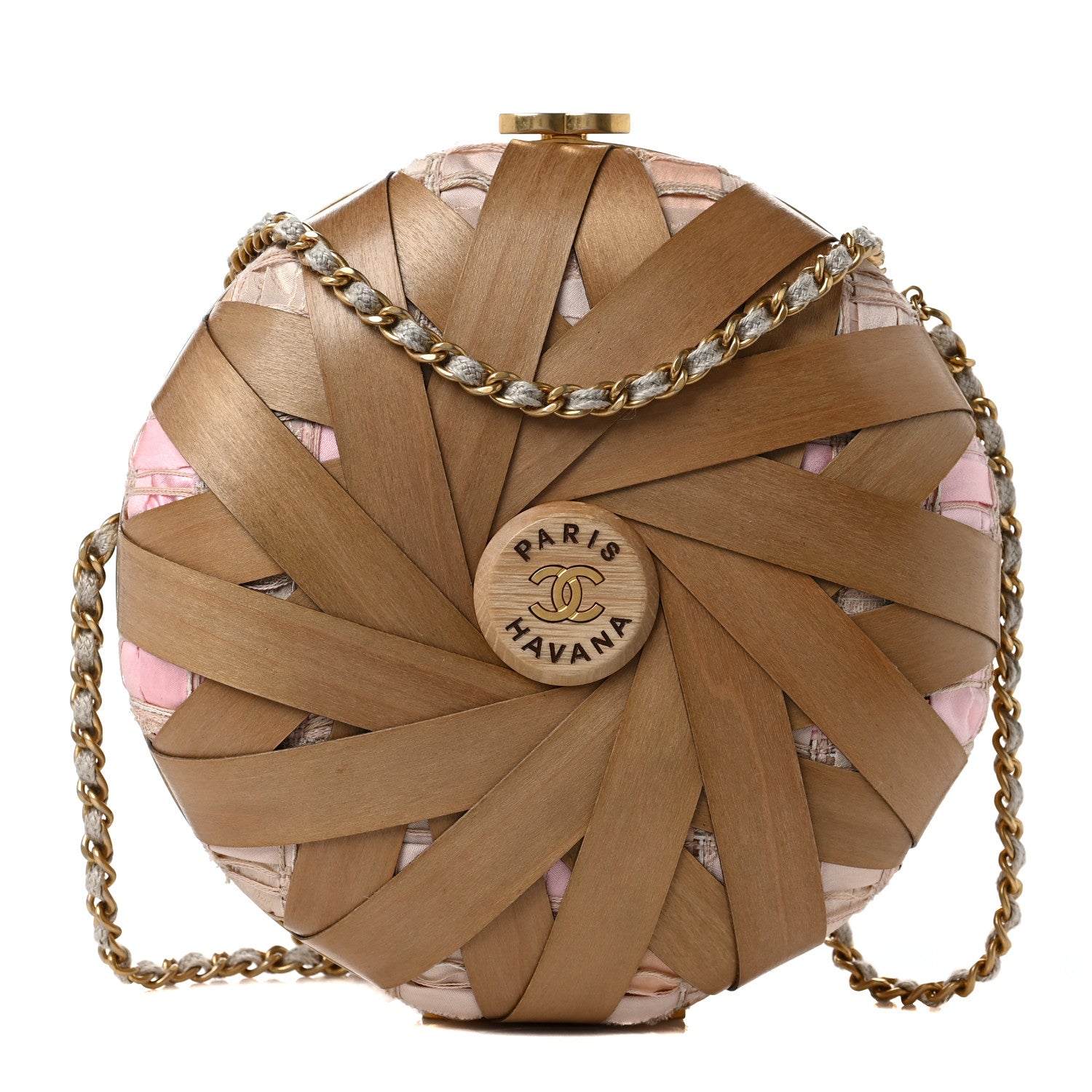 Chanel Wood CC Havana Minaudiere Clutch Light Beige Salmon Pink 1 of 8