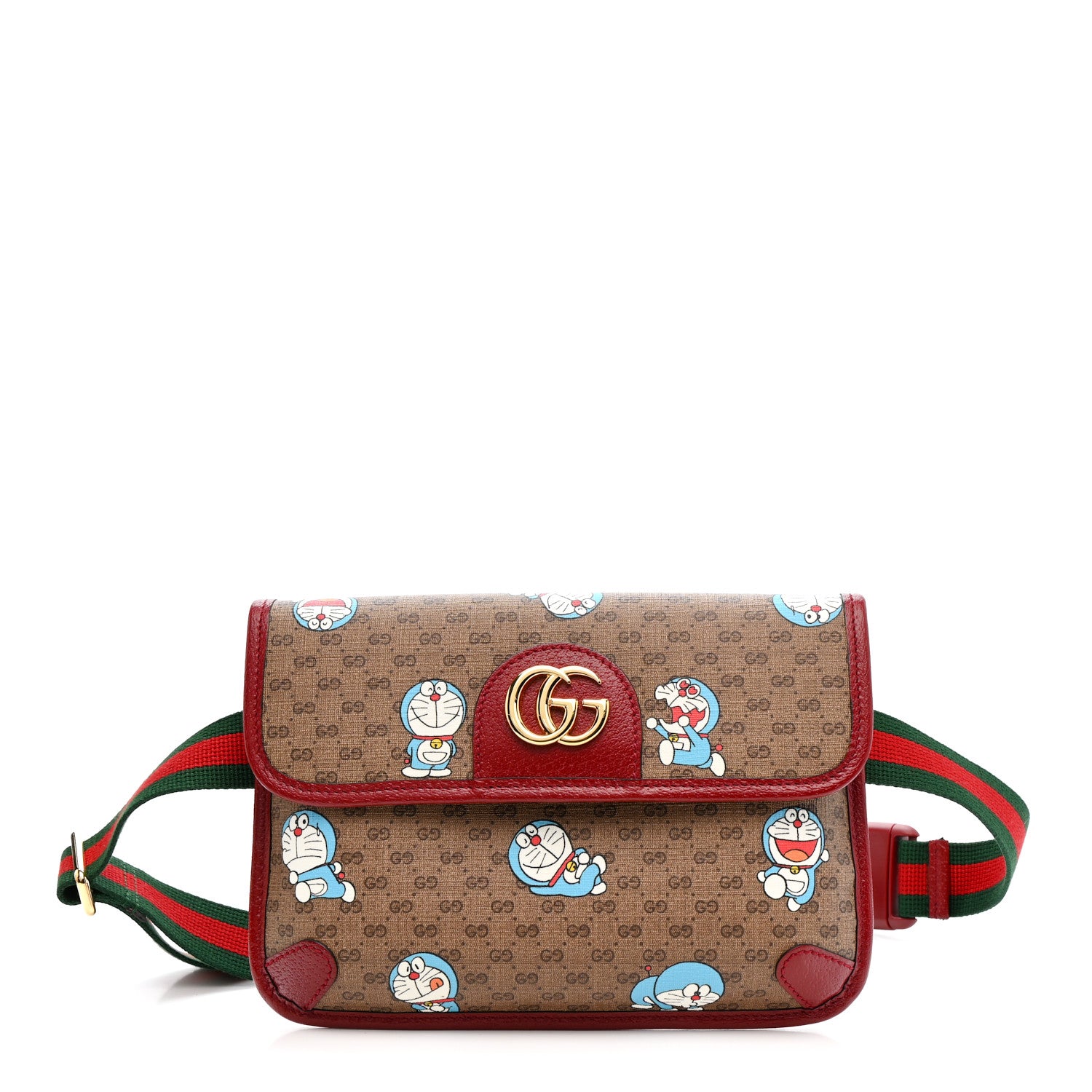 Gucci X DORAEMON Mini Vintage GG Supreme Monogram Web Slim Belt Bag Beige Cherry Red 1 of 11