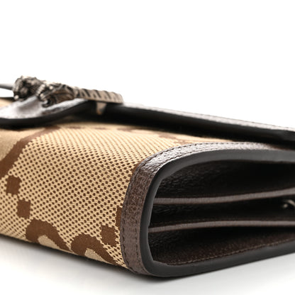 Gucci Monogram Jumbo GG Textured Dollar Calfskin Mini Dionysus Chain Wallet Camel Ebony New Acero 10 of 11