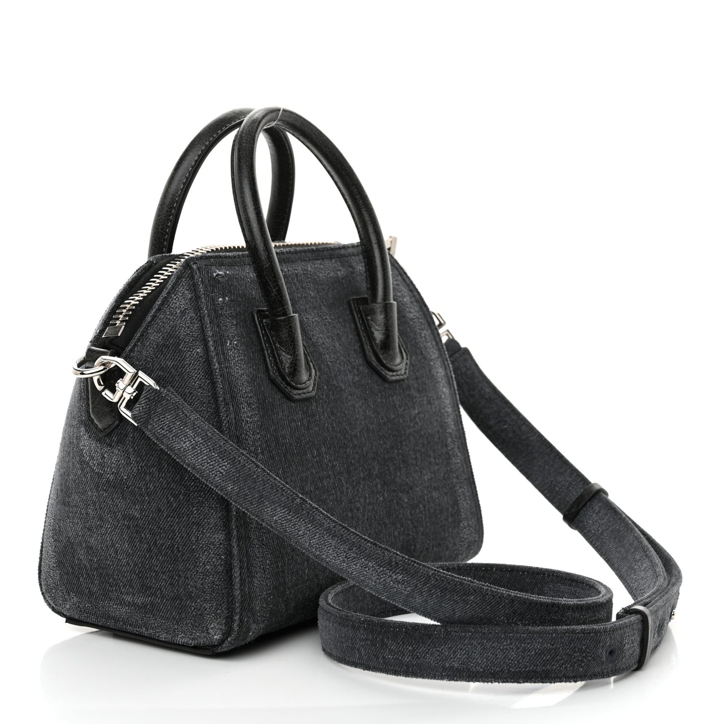Washed Denim Mini Antigona Shoulder Bag Black