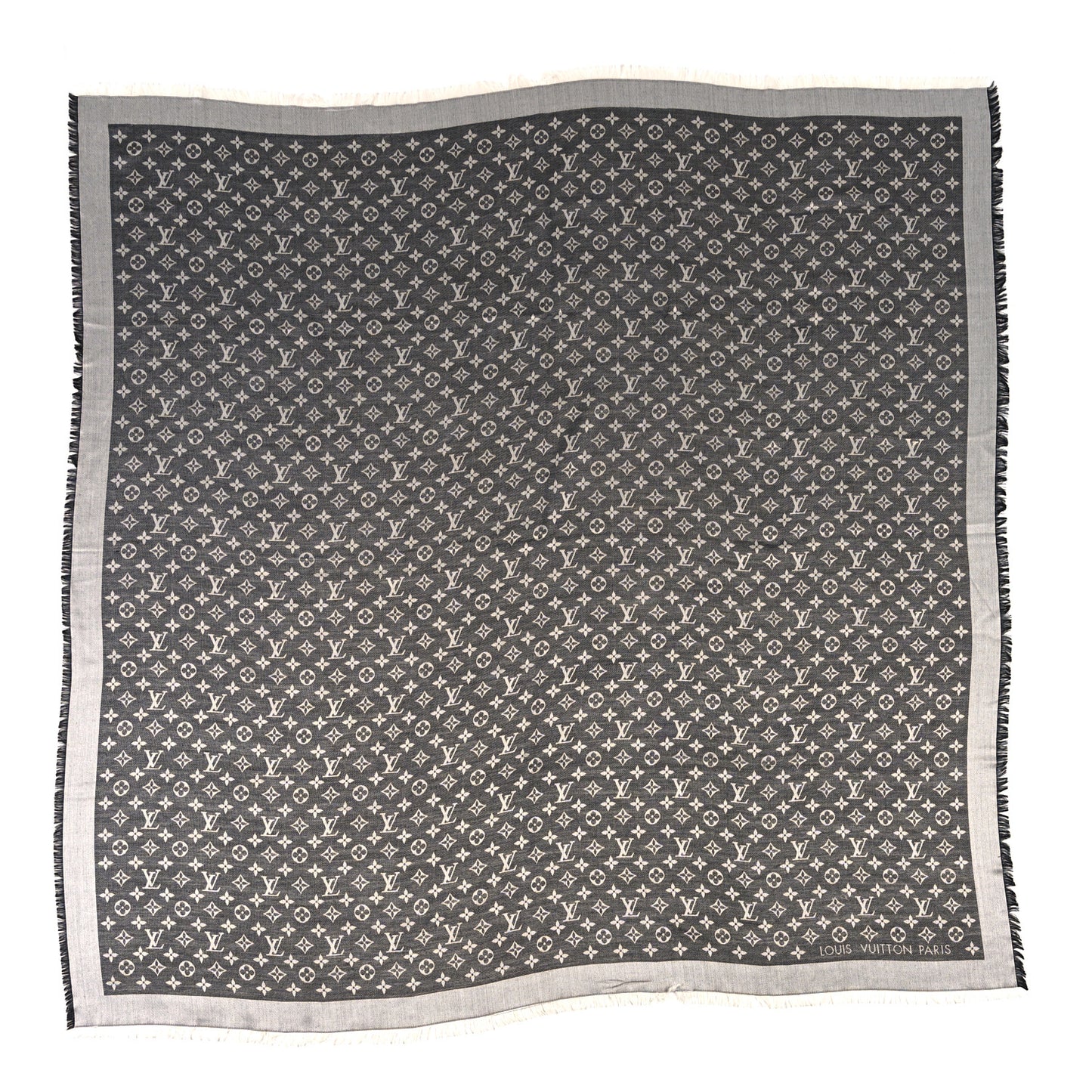 Silk Wool Monogram Denim Shawl Black