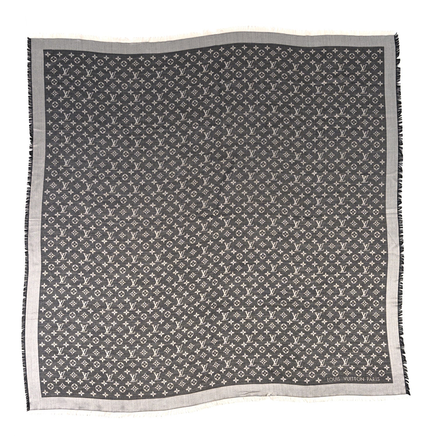 Louis Vuitton Silk Wool Monogram Denim Shawl Black 1 of 3