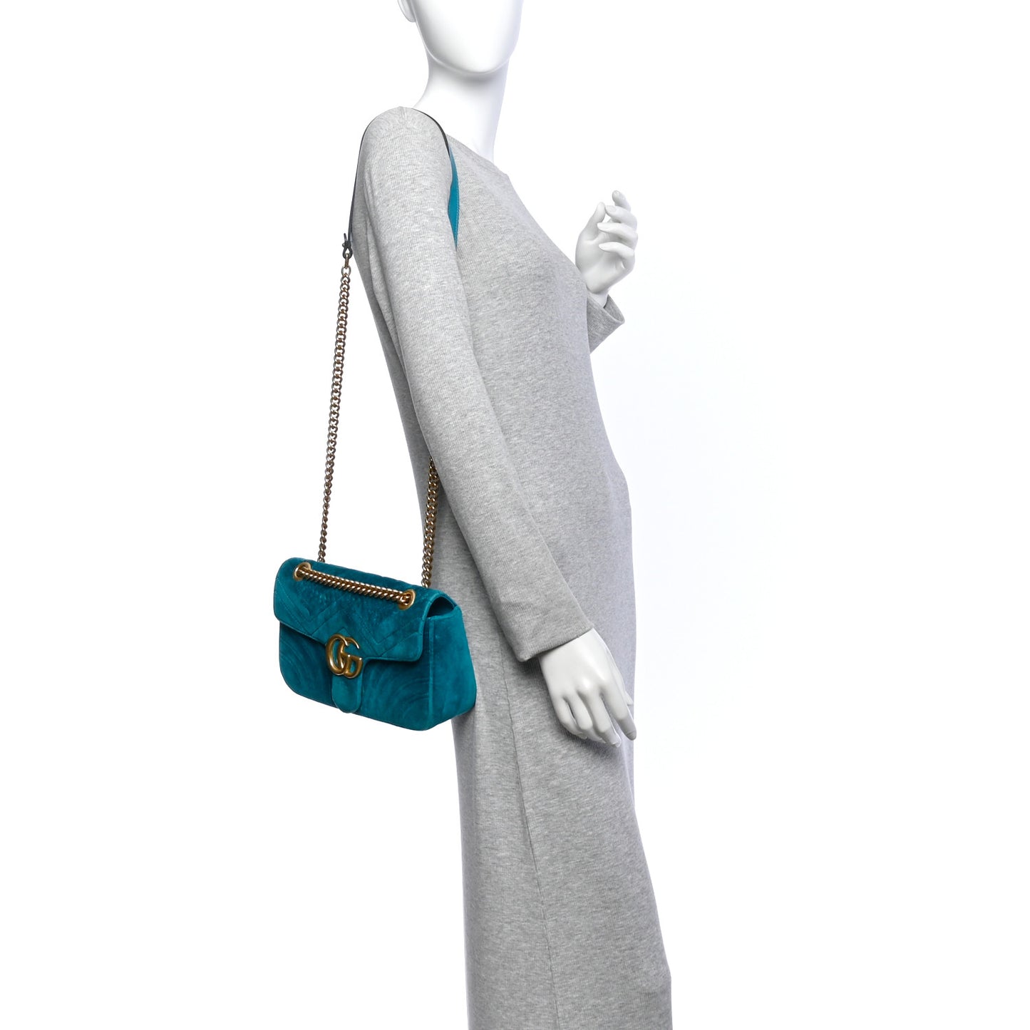 Velvet Matelasse Small GG Marmont Shoulder Bag Pavone Cyan
