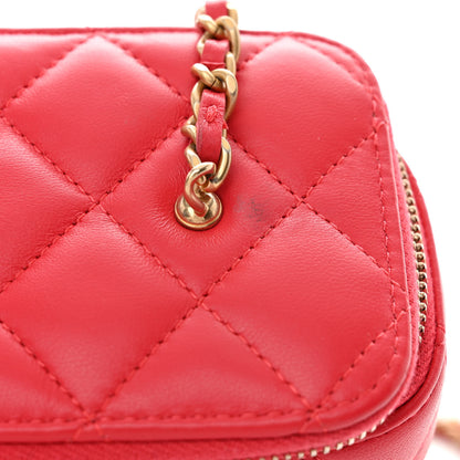 Chanel Lambskin Quilted Small Pearl Crush Vanity Case With Chain Red 14 of 15