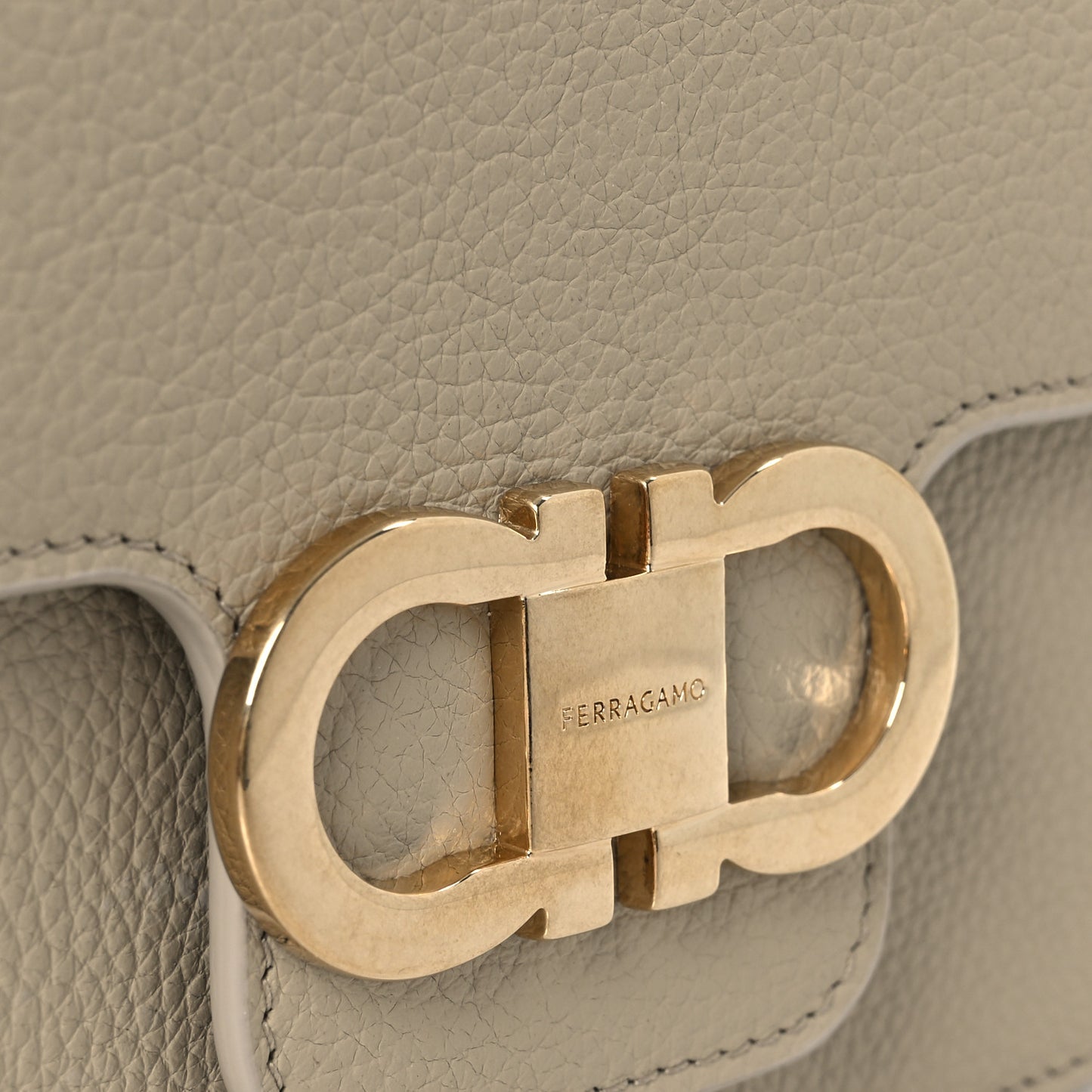 Grained Calfskin Double Gancini Crossbody Stone