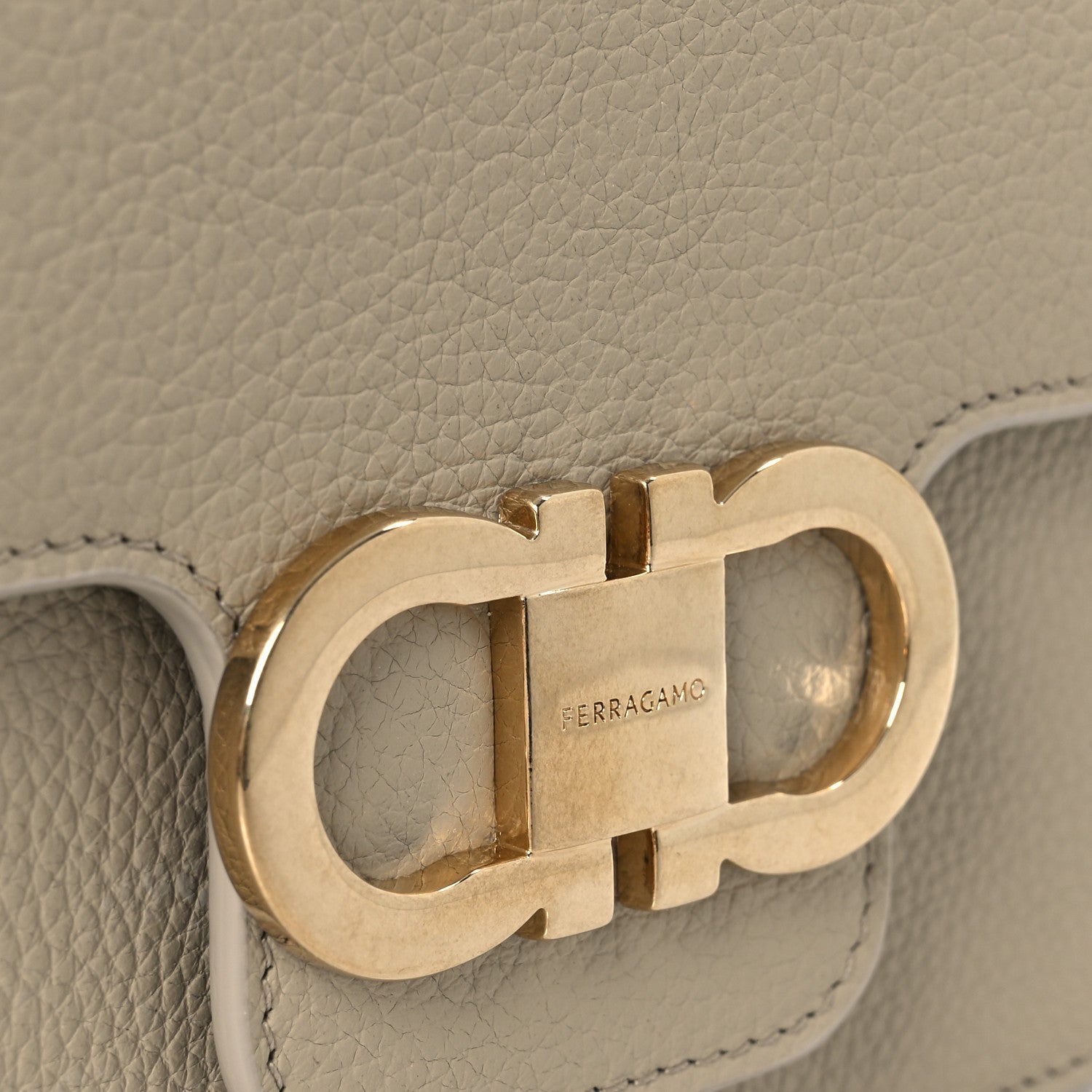 Salvatore Ferragamo Grained Calfskin Double Gancini Crossbody Stone 12 of 12