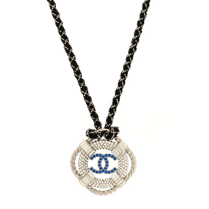 Chanel Crystal CC Lifesaver Rope Pendant Necklace Silver Blue 1 of 5