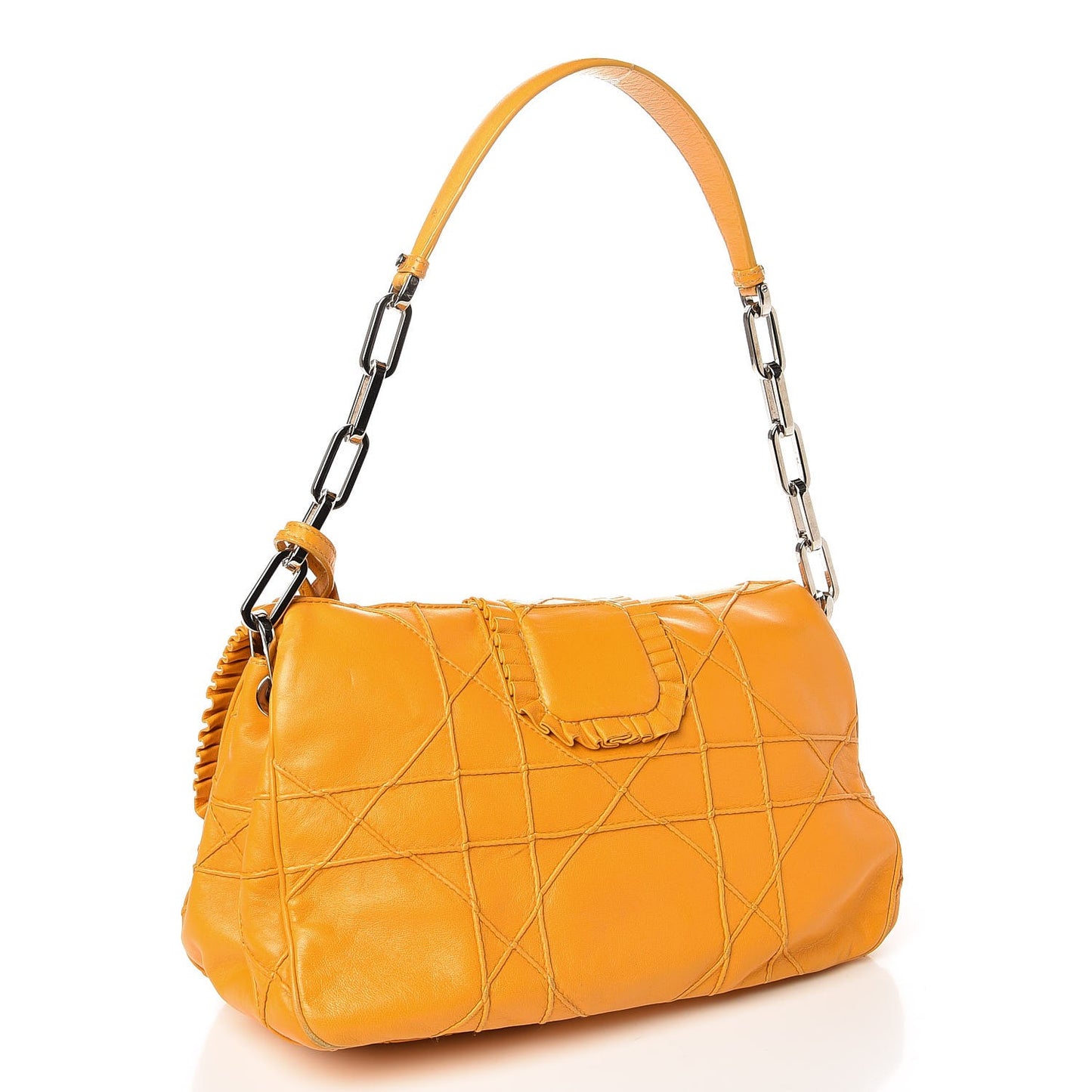 Lambskin Cannage Ruffle New Lock Flap Yellow