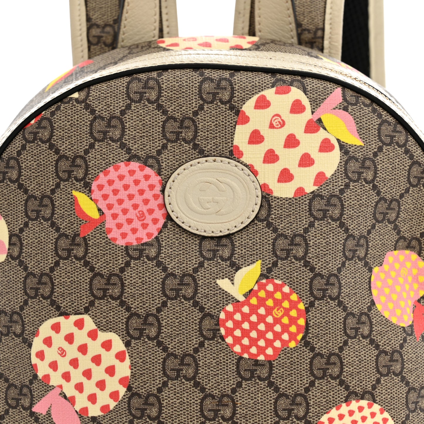 GG Supreme Monogram Les Pommes Small Retro Interlocking G Dome Backpack Beige Multicolor Mystic White