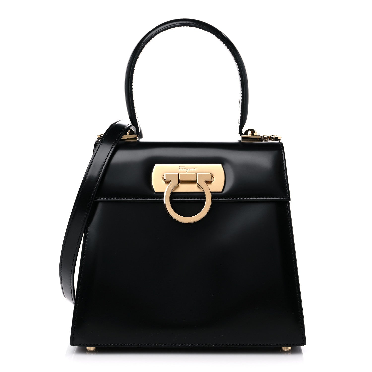 Salvatore Ferragamo Brushed Off Calfskin Iconic Top Handle Bag Black 1 of 9