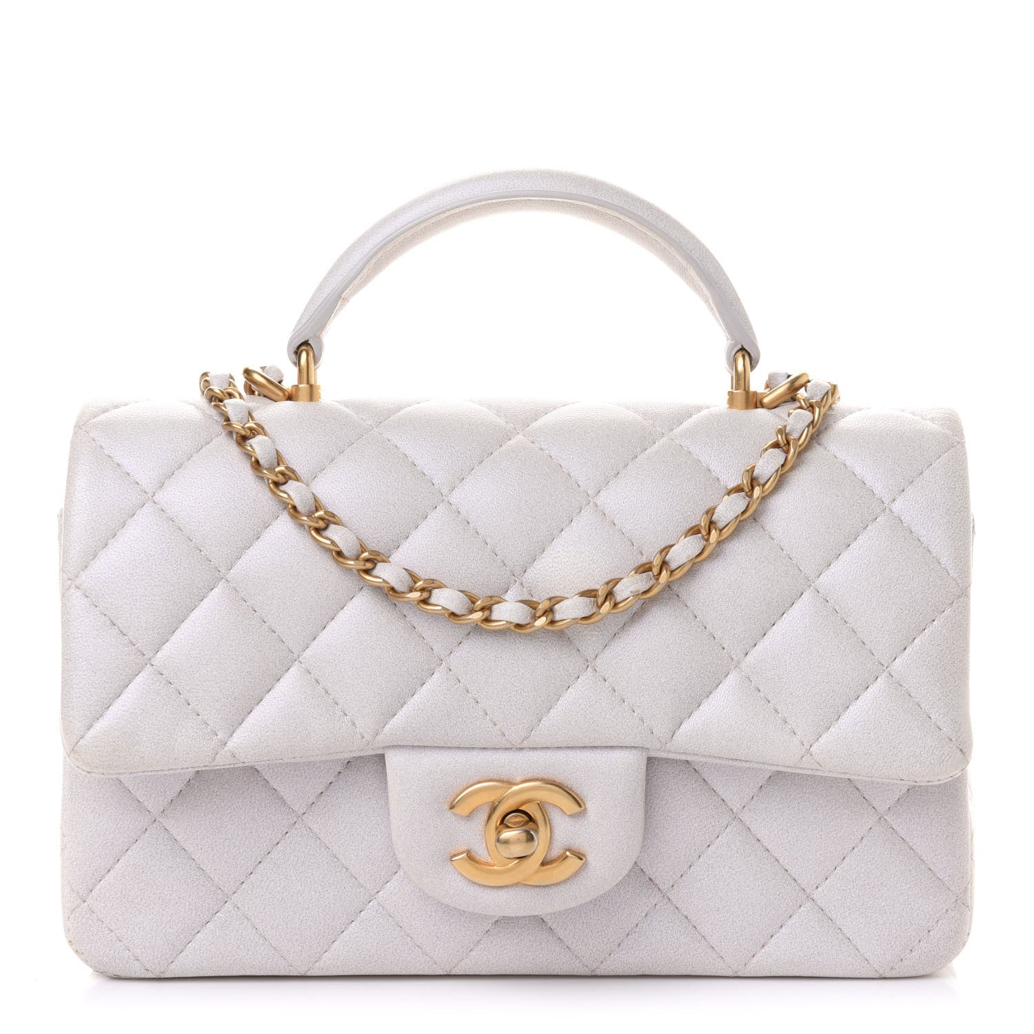 Chanel Iridescent Lambskin Quilted Mini Top Handle Rectangular Flap White 1 of 11