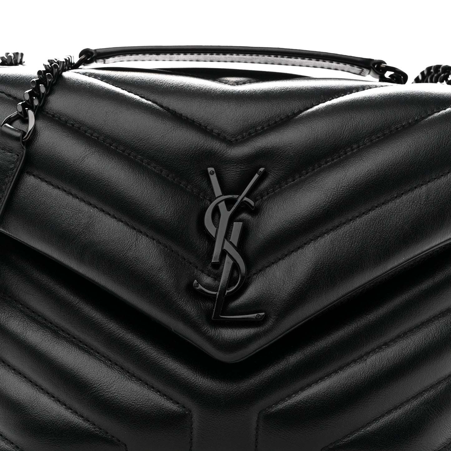 Calfskin Y Quilted Monogram Monochrome Small Loulou Chain Satchel Black