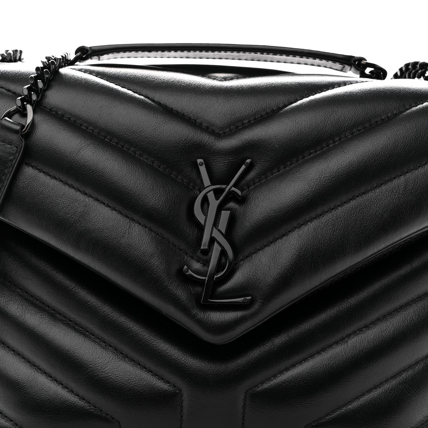 Saint Laurent Calfskin Y Quilted Monogram Monochrome Small Loulou Chain Satchel Black 8 of 11