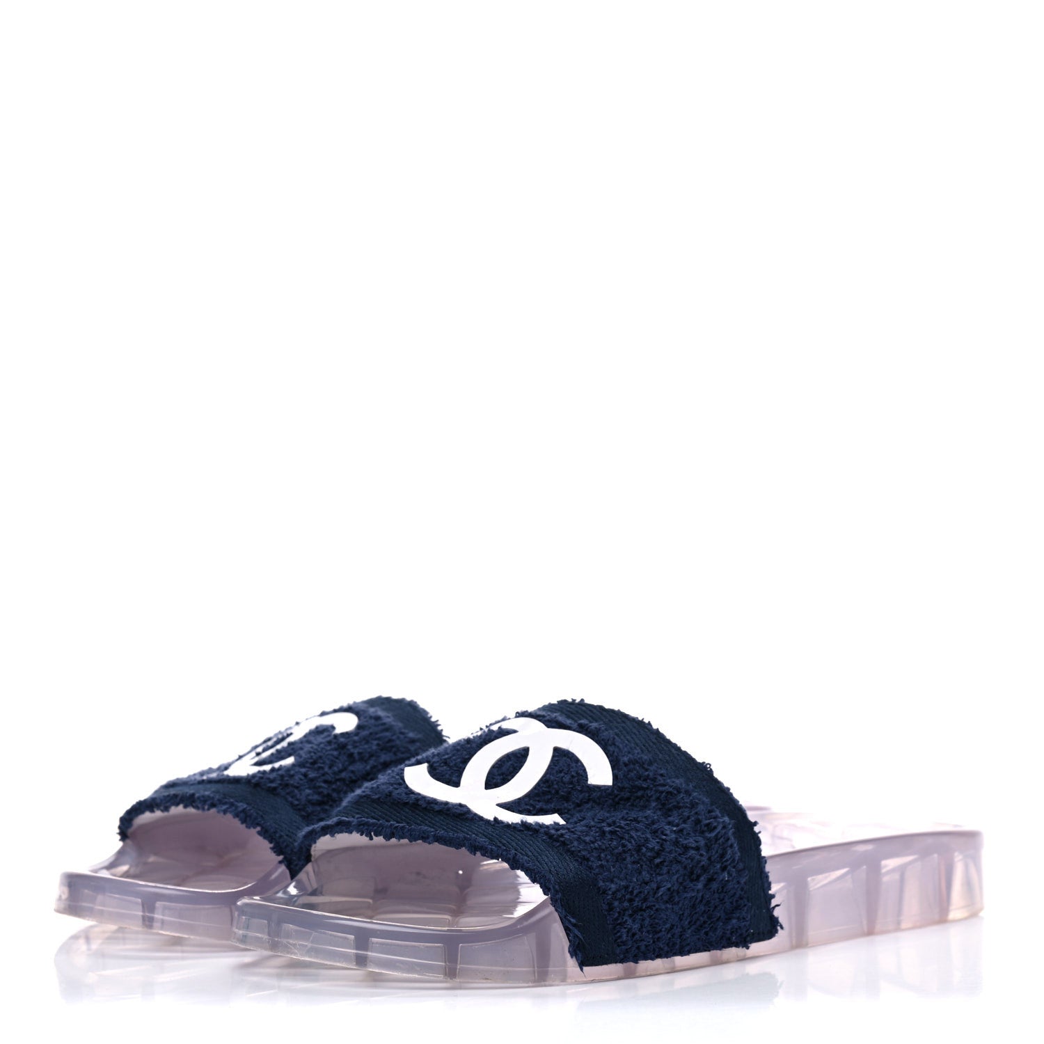 Chanel PVC Transparent Fabric CC Flat Slide Sandals 41 Navy 3 of 15