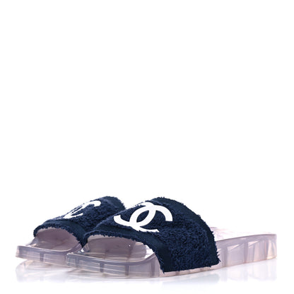 Chanel PVC Transparent Fabric CC Flat Slide Sandals 41 Navy 3 of 15