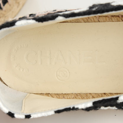 Chanel Patent Tweed Splatter Paint Print Cap Toe CC Espadrilles 38 Black White 6 of 7
