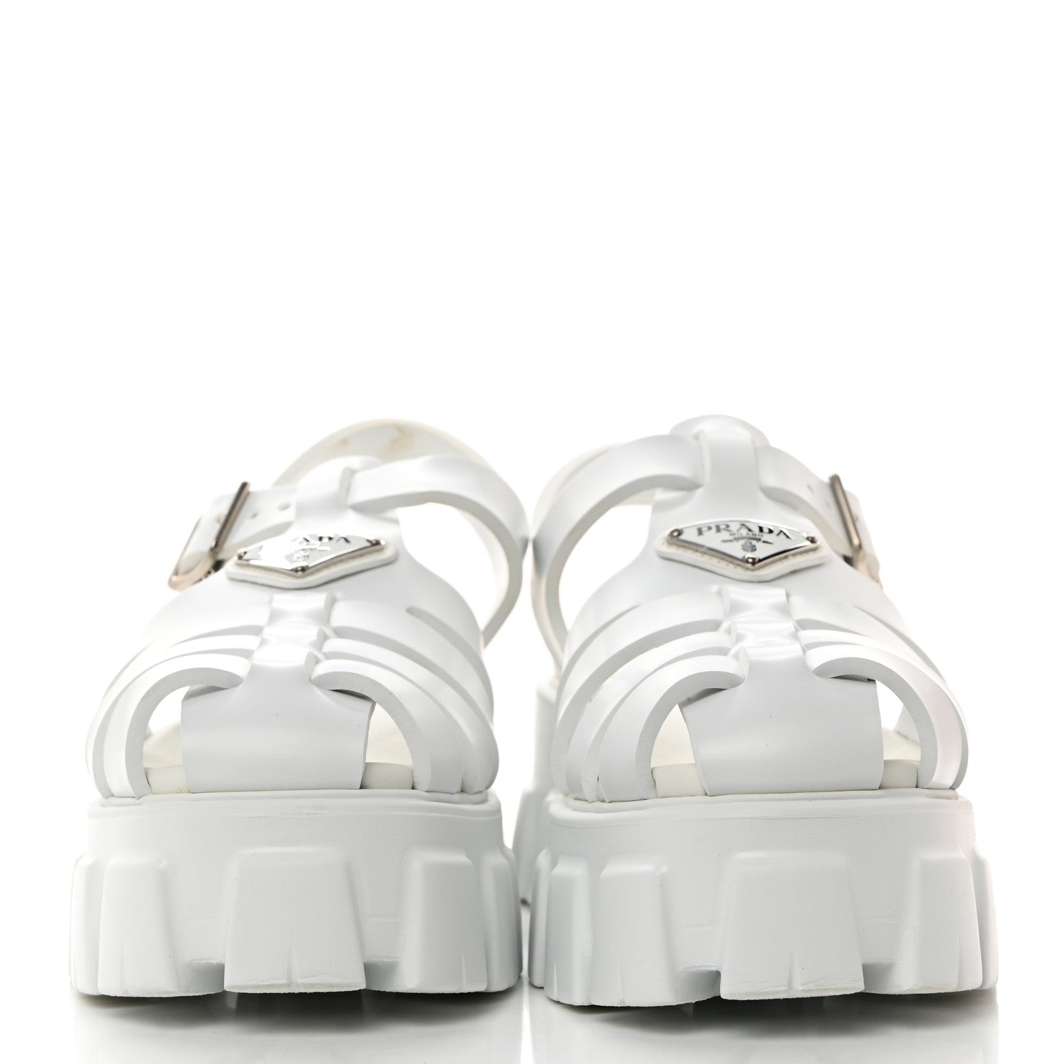 Prada Foam Rubber Metal Triangle Logo Monolith 55mm Cage Sandals 39 White 2 of 9