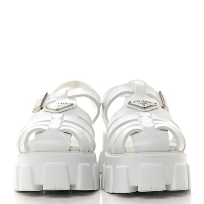 Prada Foam Rubber Metal Triangle Logo Monolith 55mm Cage Sandals 39 White 2 of 9