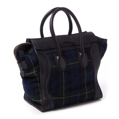 Celine Smooth Calfskin Tweed Tartan Mini Luggage Midnight 2 of 9