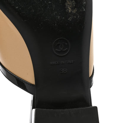 Chanel Lambskin Patent Pearl Chain Charm CC Mules 38 Beige Black 6 of 9