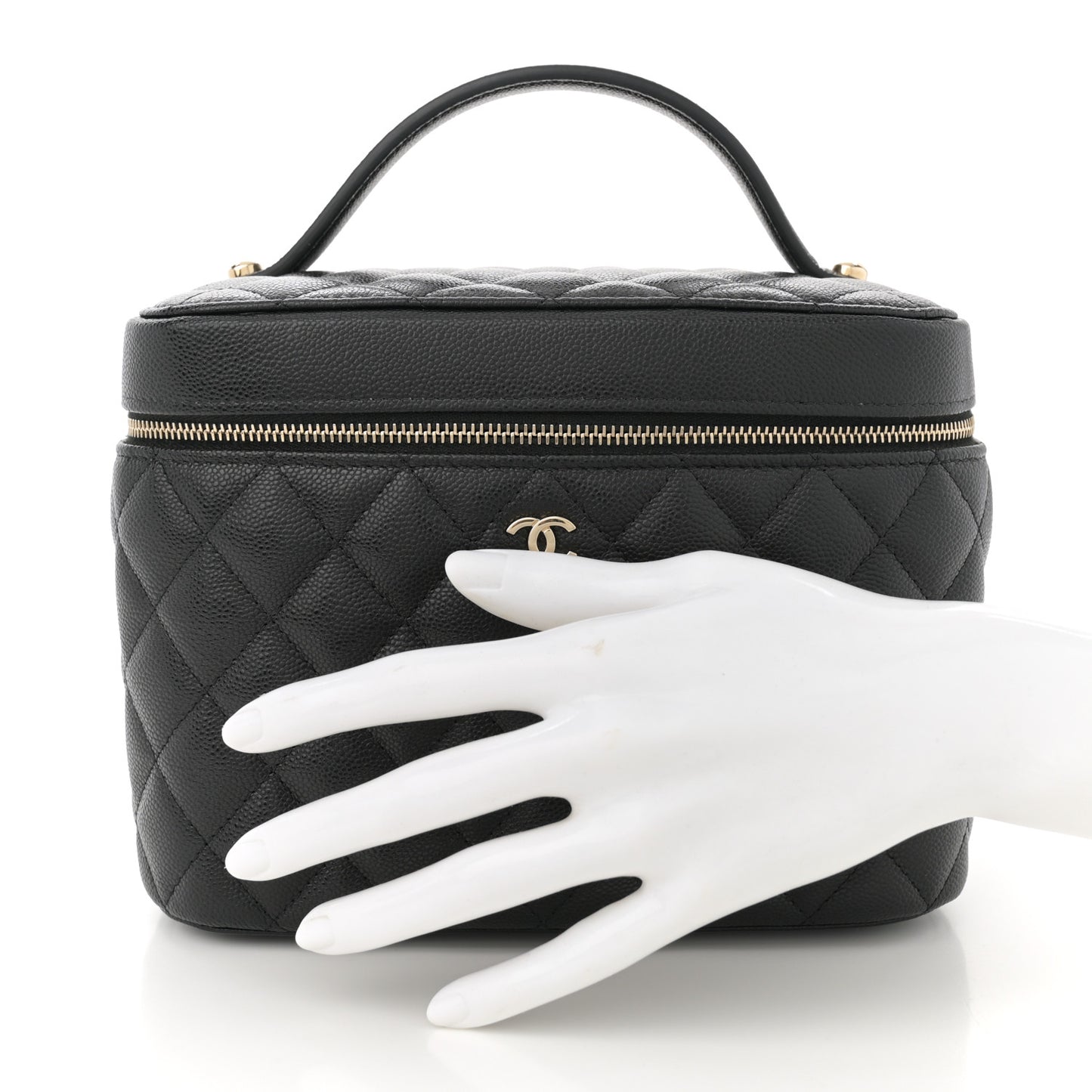 Caviar Quilted Large Vanity Pouch Black