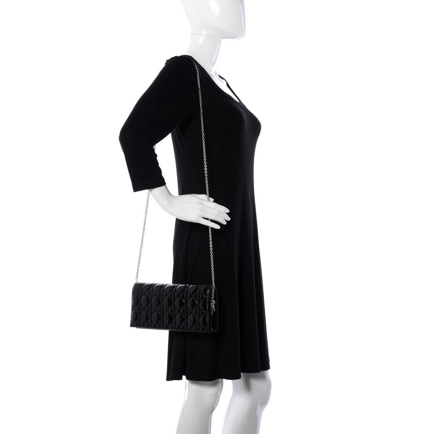 Patent Cannage Lady Dior Convertible Clutch Black