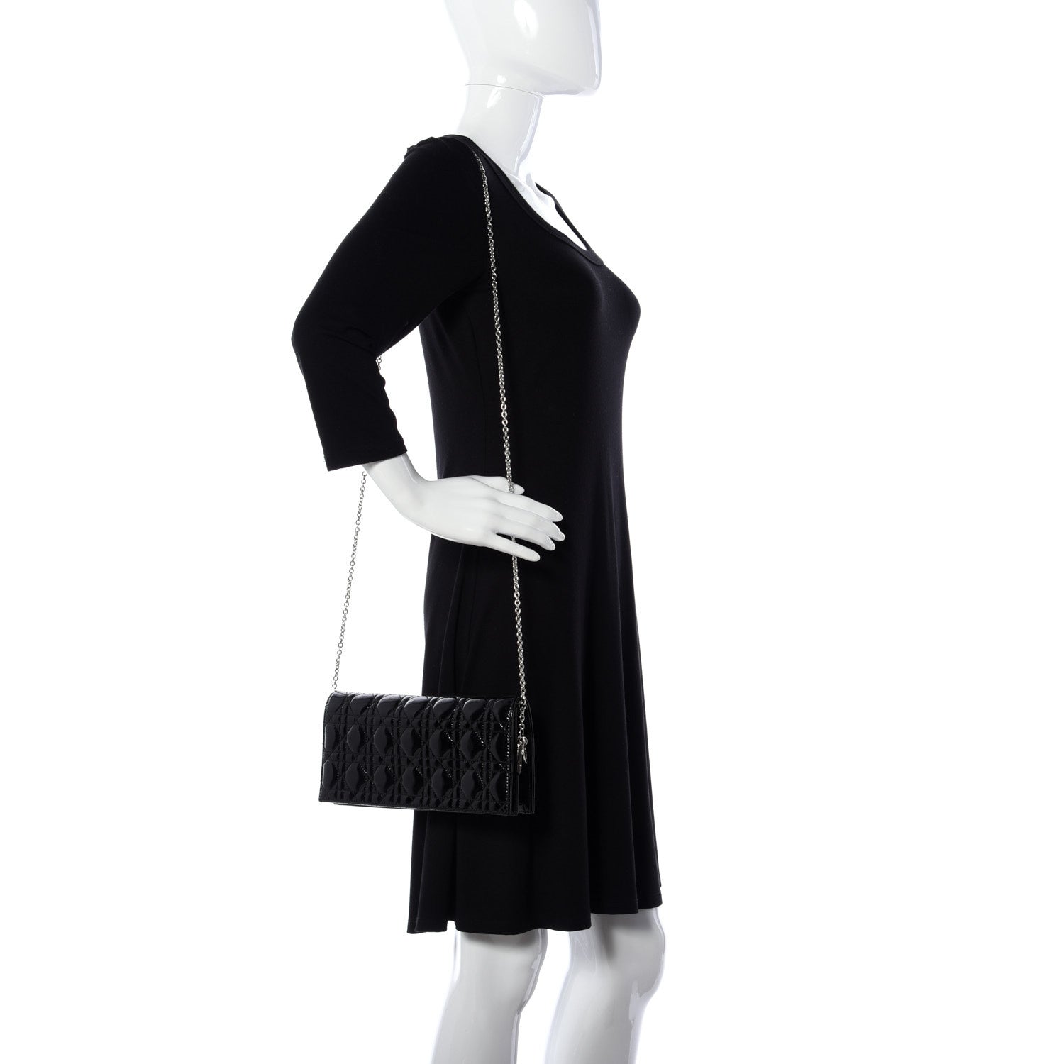 Christian Dior Patent Cannage Lady Dior Convertible Clutch Black 2 of 11