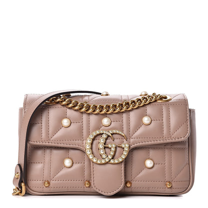 Gucci Calfskin Matelasse Studded Mini Pearly GG Marmont Shoulder Bag Porcelain Rose 1 of 9