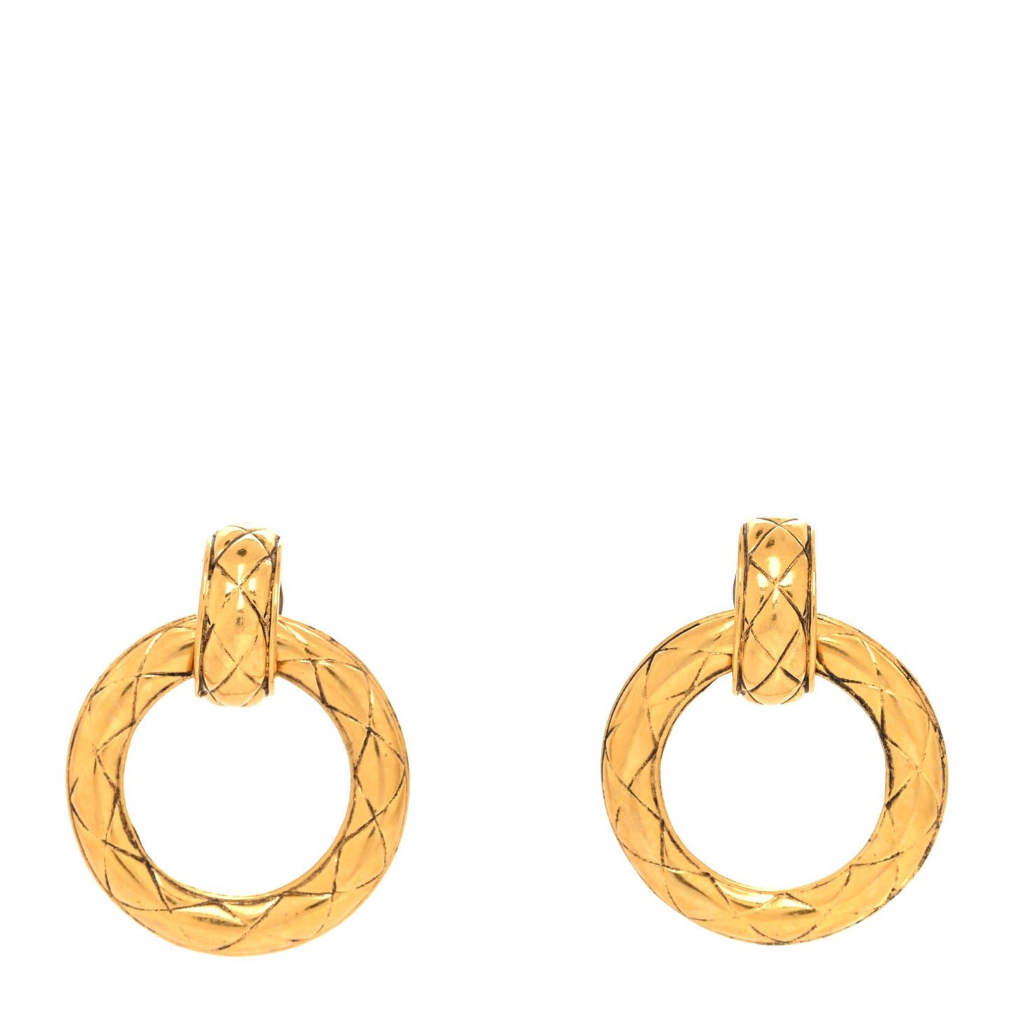 Quilted Hoop Clip On Earrings Gold
