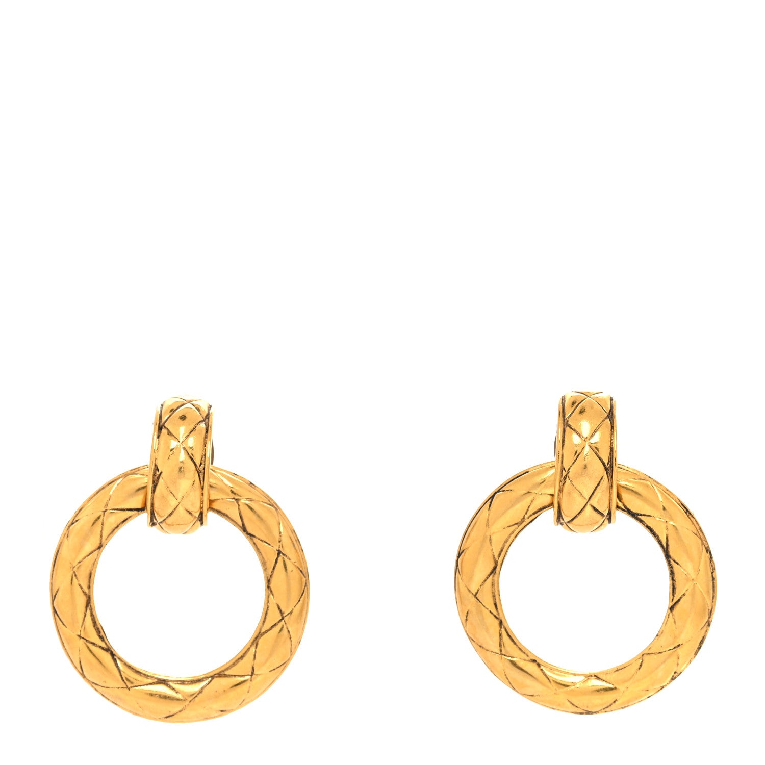 Chanel Quilted Hoop Clip On Earrings Gold 1 of 4