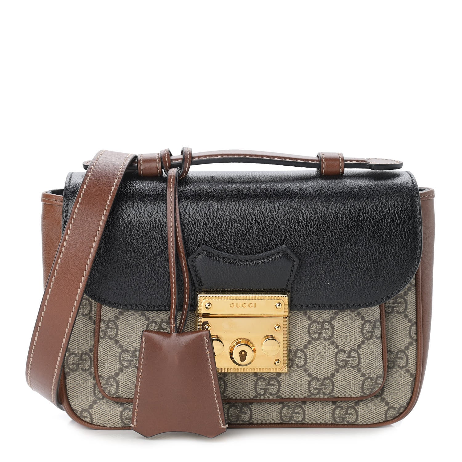 Gucci GG Supreme Monogram New Sakai Lux Calfskin Mini Padlock Flap Pocket Shoulder Bag Beige Ebony Black Cuir 1 of 12