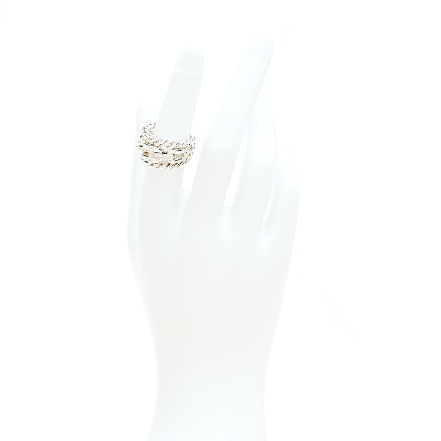 Sterling Silver Diamond Wellesley Link Three-Row Ring 53 6.25