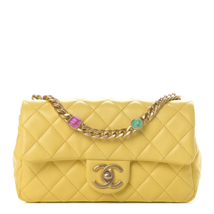 Chanel Lambskin Resin Quilted Mini Rectangular Pearl Samba Flap Yellow 1 of 4