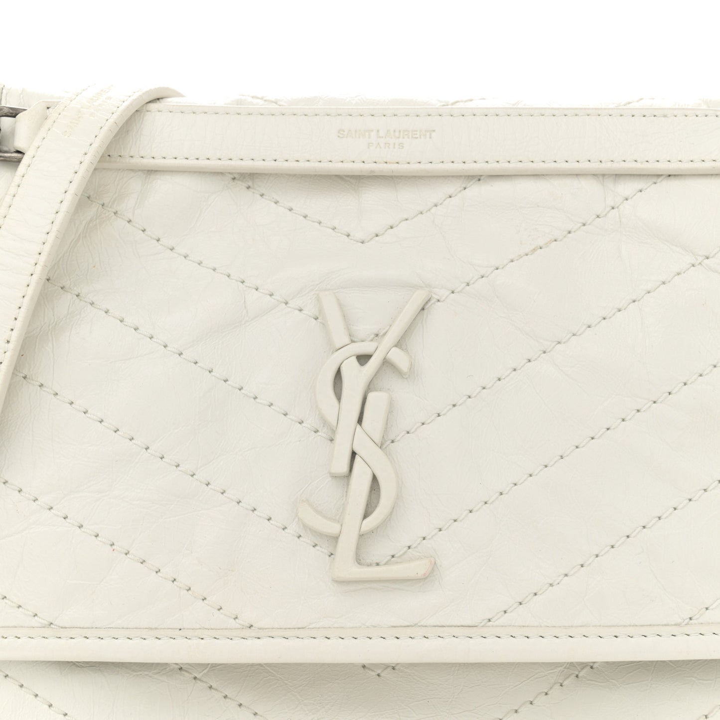 Crinkled Calfskin Matelasse Monogram Medium Niki Chain Satchel Dirty White