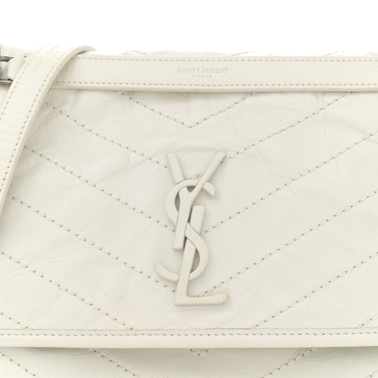 Saint Laurent Crinkled Calfskin Matelasse Monogram Medium Niki Chain Satchel Dirty White 8 of 13