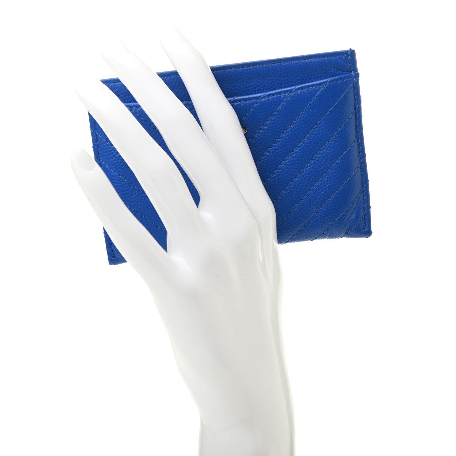 Chanel Caviar Chevron Quilted Card Holder Bright Blue 2 of 8