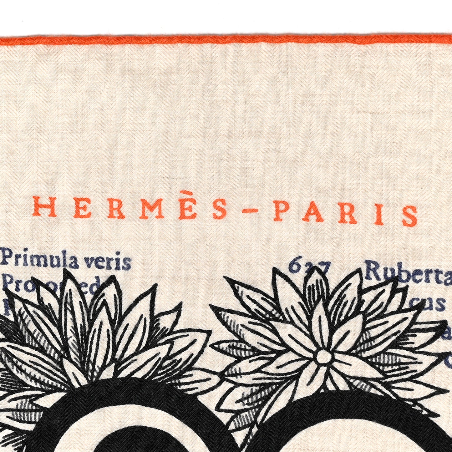 Cashmere Silk Botanica Grafica Shawl 140 Naturel Black Orange