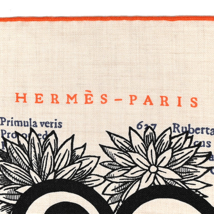 Hermes Cashmere Silk Botanica Grafica Shawl 140 Naturel Black Orange 2 of 4