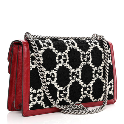 Gucci Tweed GG Monogram Small Dionysus Shoulder Bag Black White Romantic Cherry 3 of 10