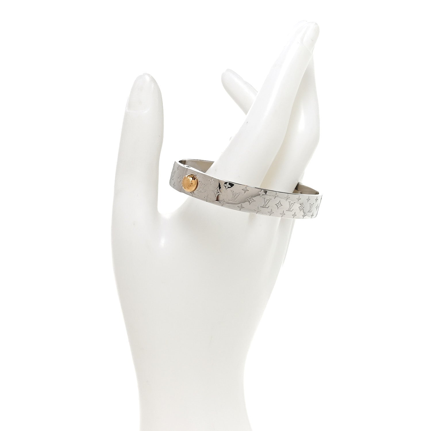 Louis Vuitton Brass Palladium Plated Nanogram Cuff S Silver 2 of 6