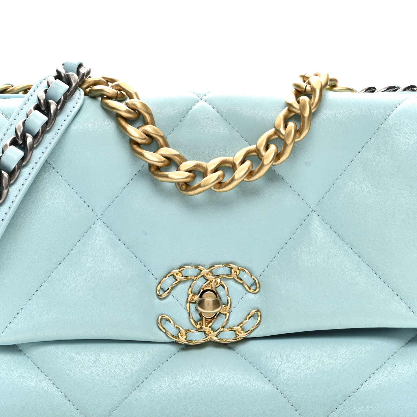 Shiny Lambskin Quilted Medium Chanel 19 Flap Neon Blue