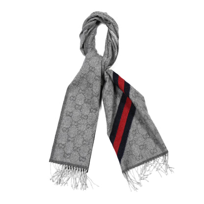 Gucci Wool Angora Monogram Web New Nikky Scarf Zinc Blue 1 of 4
