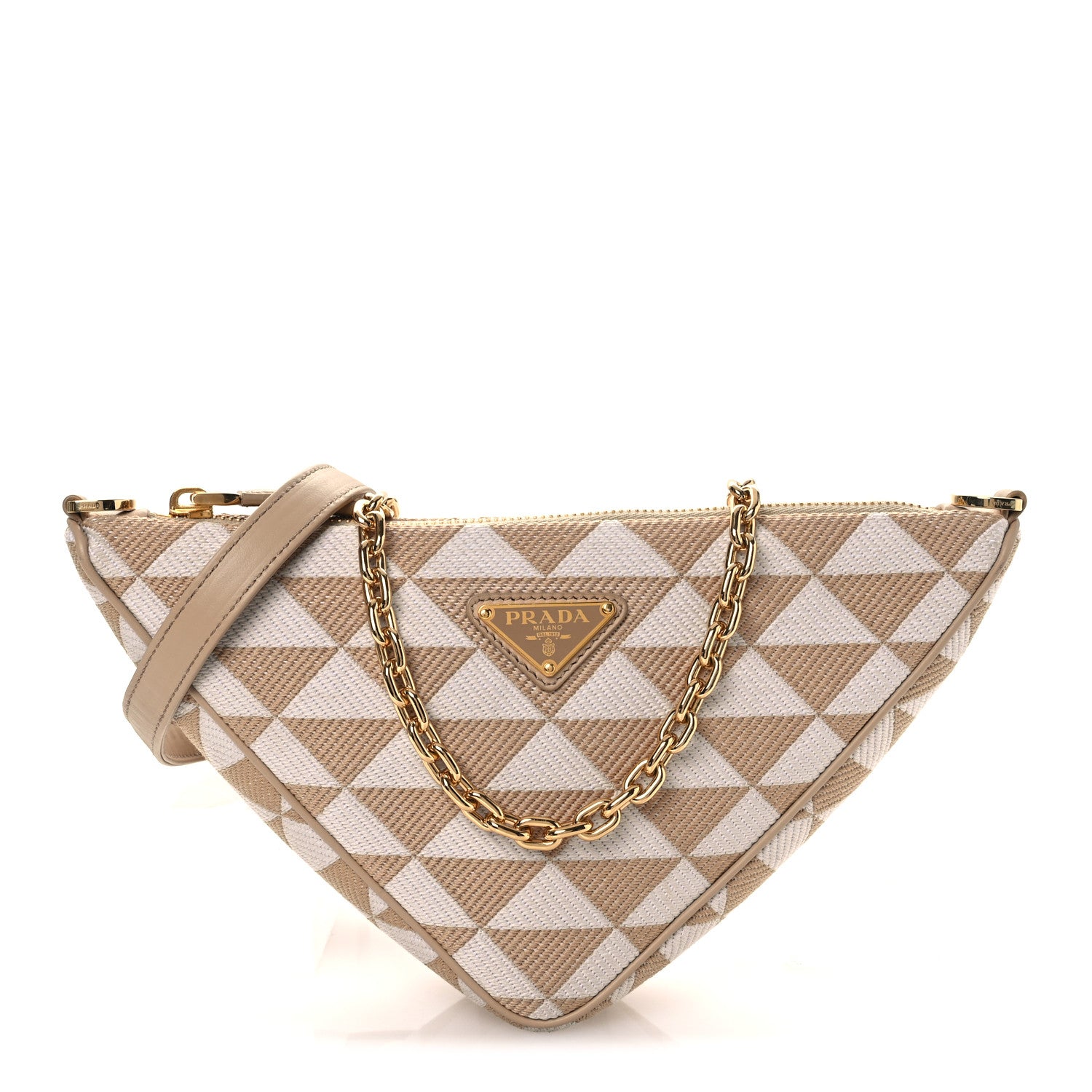 Prada Jacquard Triangolo Symbole Embroidered Mini Triangle Bag Corda Talco 1 of 12