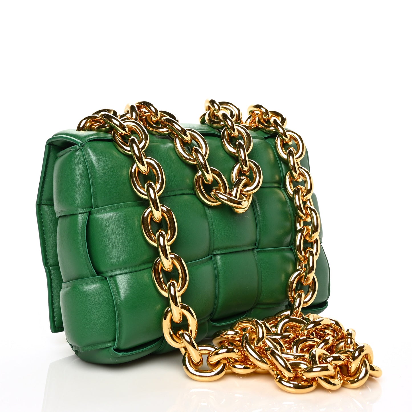 Lambskin Maxi Intreccio Padded Chain Cassette Crossbody Bag Racing Green